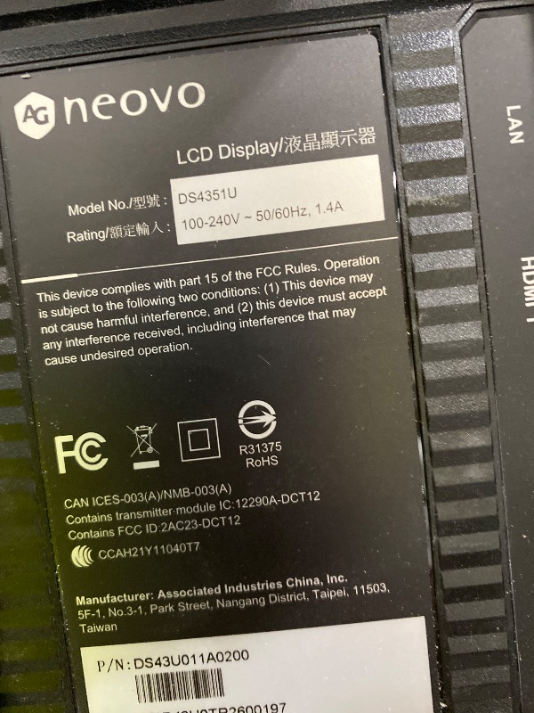 Photo 1 of AG Neovo DS4351U 43'' Commercial Digital Signage Display for Business, All-in-one, 4K UHD, 500 nits, HDMI, USB, LAN, WiFi, 3-Year Waranty, 24/7 Operation, Portrait and Landscape