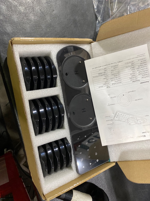 Photo 1 of LOUKIENE Restaurant Pager System, 20 Wireless Coaster Beeper Guest Customer Queue Pagers for Food Truck Church Nursery Clinic Coffee Shop Restaurants Bar with Vibration Flash Buzzer