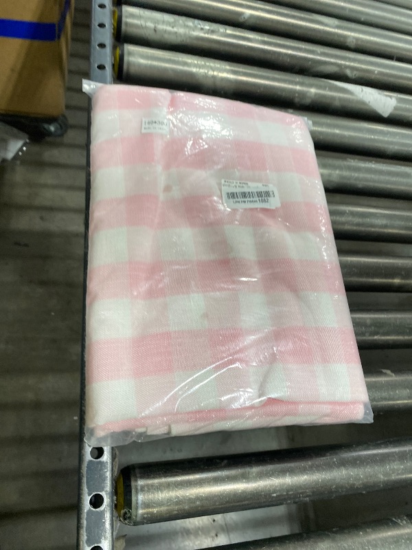 Photo 1 of gillhov Gingham Tablecloth Rectangle Checkered Table Cloth Cotton Linen Fabric Wrinkle Free Washable Buffalo Plaid Table Cover for Kitchen Dining Picnic Camping, Pink and White, 55 * 120 inch