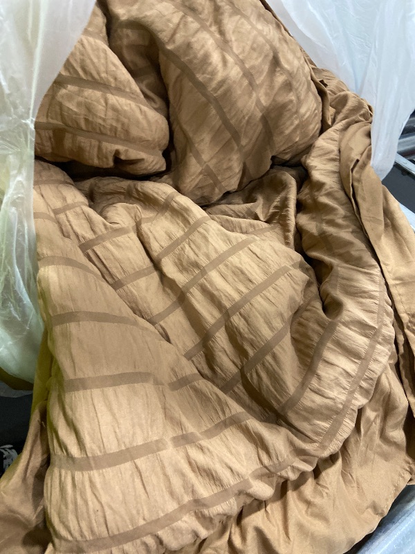 Photo 1 of JOLLYVOGUE Full Size Comforter, 3 Pieces Oak Brown Seersucker Lightweight Full Size Bedding, All Season Fluffy Microfiber Bedding Comforter Set with 1 Ruffle Comforter and 2 Ruffle Pillowshams
