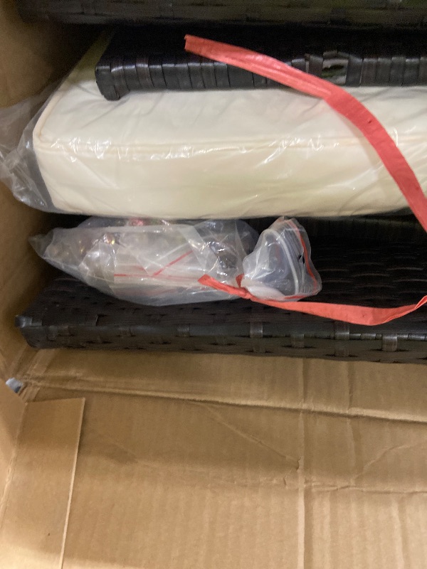 Photo 1 of Wisteria Lane 4 Piece Patio Furniture Set, Wicker Outdoor Patio Conversation Furniture Set, All Weather Outdoor Patio Sofa with Cushion and Glass Table, Brown
