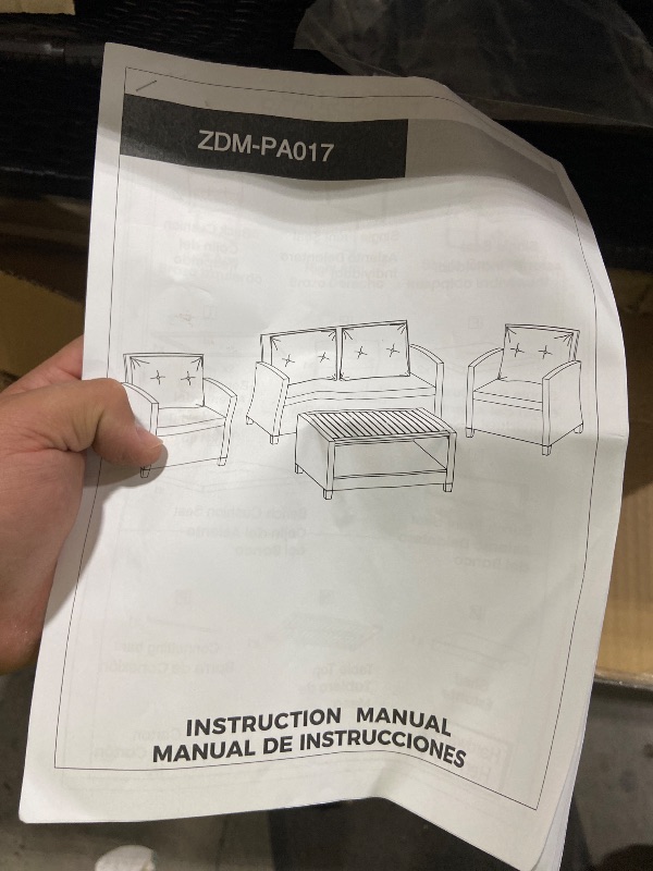 Photo 1 of Wisteria Lane 4 Piece Patio Furniture Set, Wicker Outdoor Patio Conversation Furniture Set, All Weather Outdoor Patio Sofa with Cushion and Glass Table, Brown
