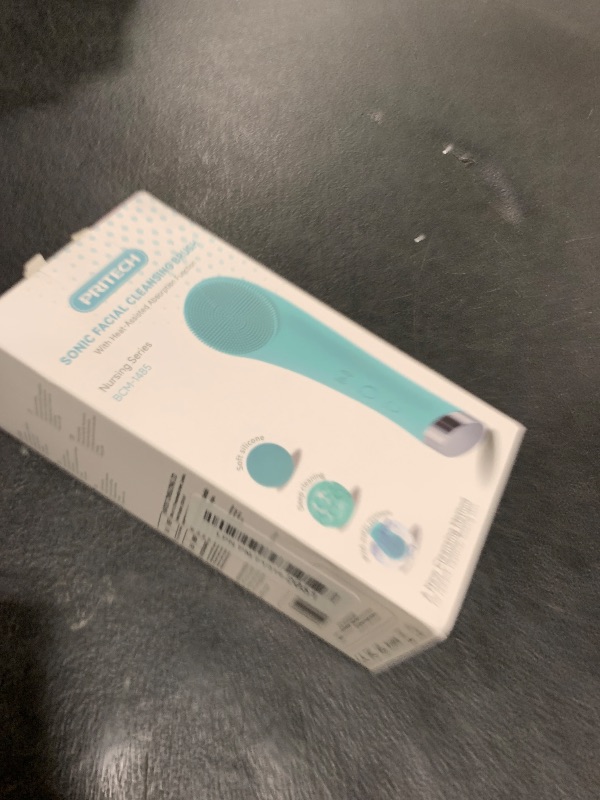 Photo 1 of **USED** PRITECH Silicone Face Scrubber, Rechargeable Facial Cleansing Brush with Heat Massage End, Vibrating Exfoliator Scrubber for Deep Cleaning, Waterproof Face Brush for Women and Men (Green)