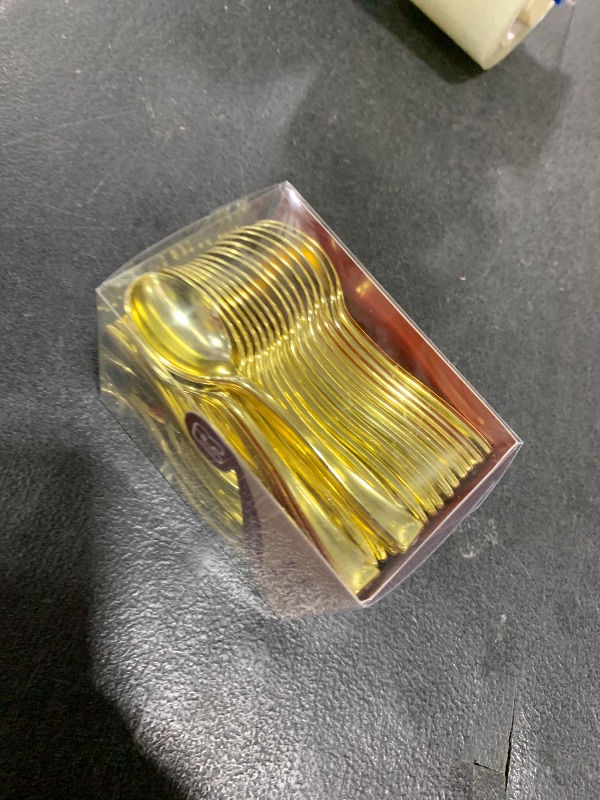 Photo 1 of 100 Combo Pack 50 Gold Mini Forks And 50 Gold Mini Spoons 4 Inch Dessert Forks And Spoons - Heavy duty Mini Cutlery, Tastings, Cocktails, Dessert Cups.