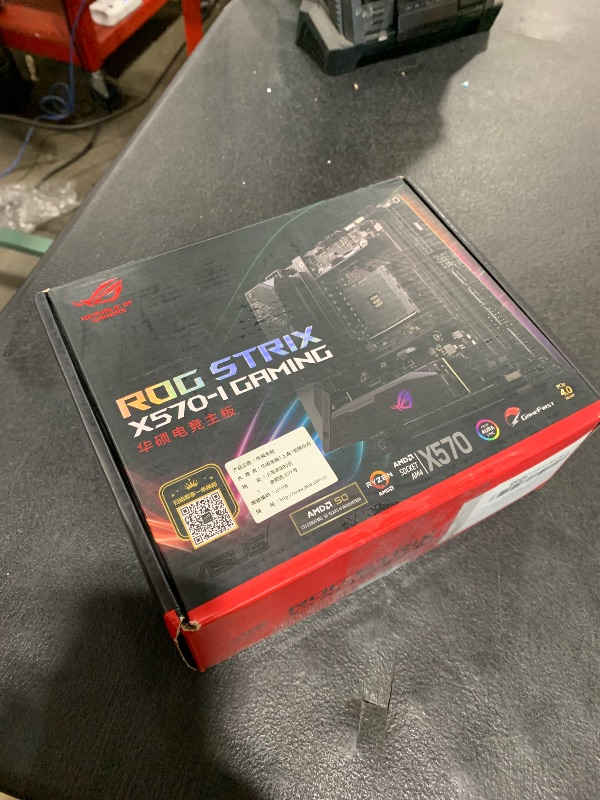 Photo 1 of ASUS ROG Strix X570-I Gaming, X570 Mini-ITX Gaming Motherboard, AMD Ryzen 3000 with PCIe 4.0, WiFi 6 (802.11ax), Intel Gigabit Ethernet, SATA 6Gb/s