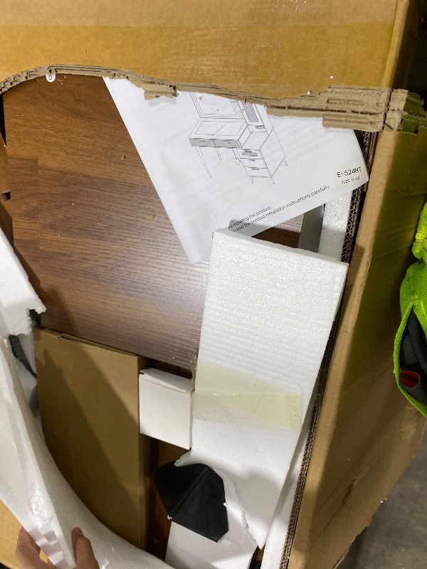 Photo 1 of Arulvmrn Vanity Desk with 29.53" HD Lighted Mirror, 47.24" Big Modern Vanity Desk with Mirror and Lights, Makeup Vanity with 5 Drawers and Storage Shelves and Charging Station,Brown