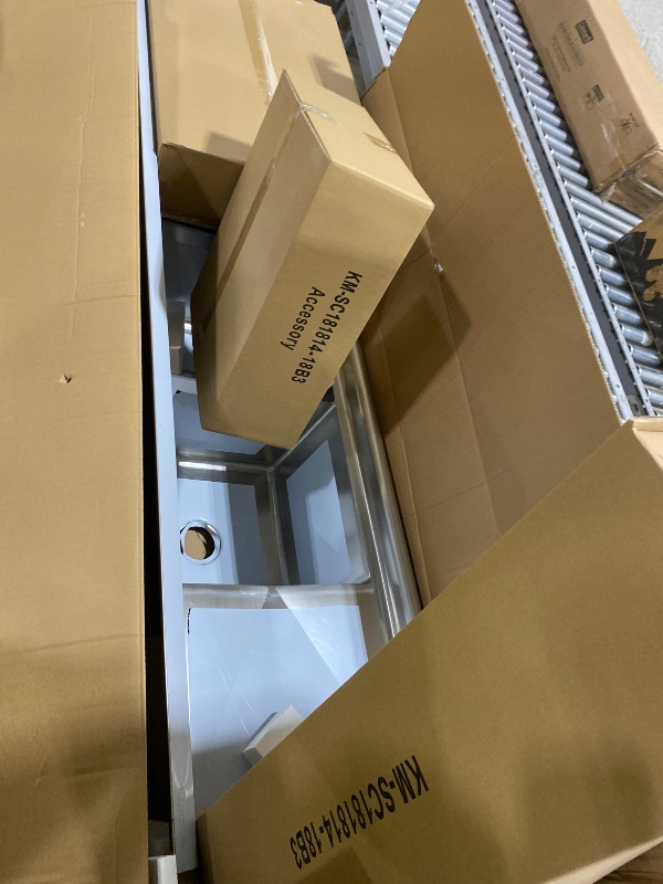 Photo 1 of KoolMore 90 in. Three Compartment 18-Gauge Stainless-Steel NSF Commercial Kitchen Sink, Bowl Size 18x18x14, with Three Basins and Pre-Drilled Faucet Holes and Two Drainboards (KM-SC181814-18B3)