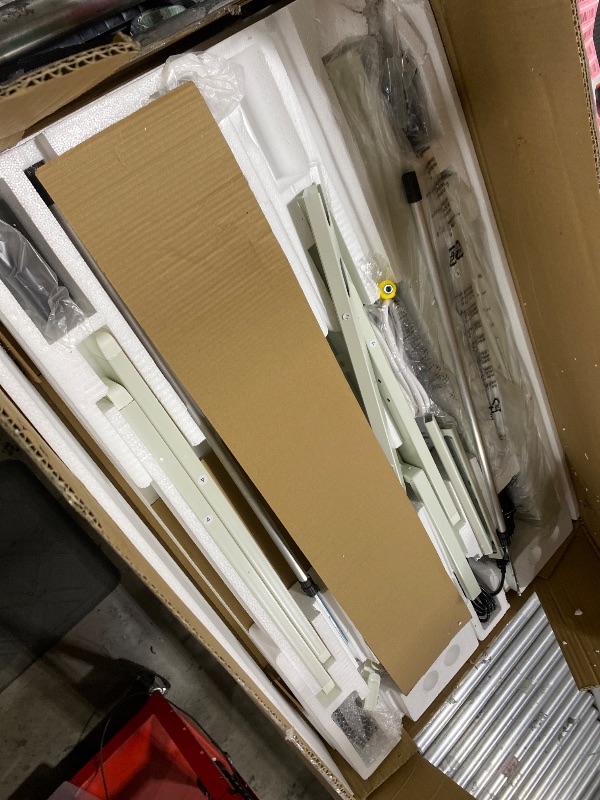 Photo 1 of Huuger L Shaped Standing Desk with Power Outlets, 63 x 55 Inch Height Adjustable Computer Desk for Bedroom, Corner Stand up Desk for Home and Office, Work and Study, White