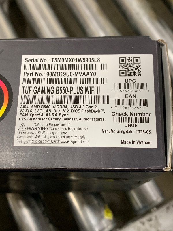 Photo 1 of ASUS TUF Gaming B550-PLUS WiFi II AMD AM4 (3rd Gen Ryzen™) ATX Gaming Motherboard (PCIe 4.0, WiFi 6, 2.5Gb LAN, BIOS Flashback, USB 3.2 Gen 2, Addressable Gen 2 RGB Header and Aura Sync)