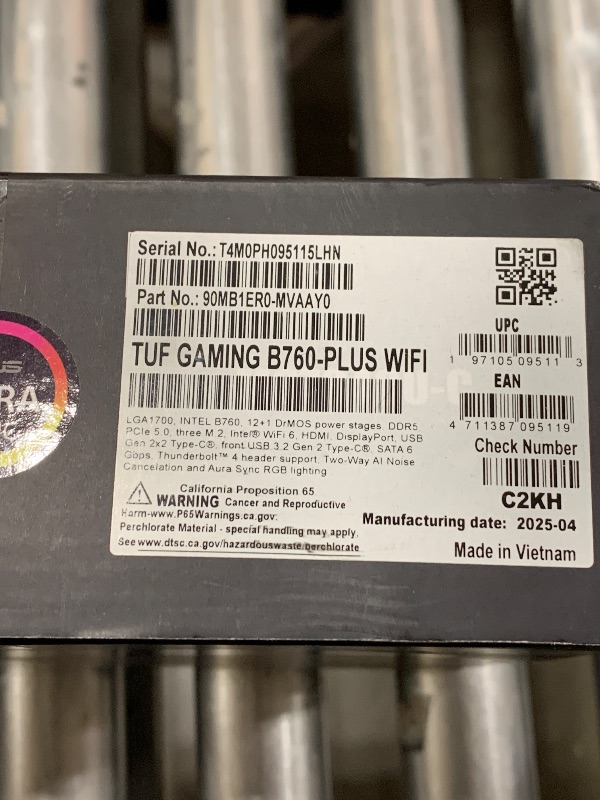 Photo 1 of ASUS TUF GAMING B760-PLUS WIFI Intel B760 LGA 1700 ATX motherboard, Ready for 14th, 13th & 12th Gen Intel® Core CPU, 12+1+1 Stages, PCIe 5.0, 3x M.2, DDR5, 2.5G, USB 3.2 Type-C®, Thunderbolt 4™, USB4®