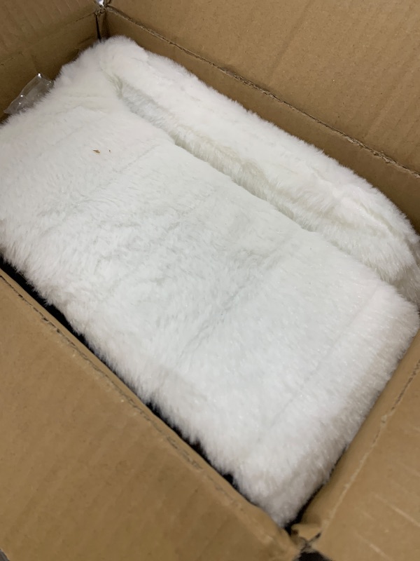 View 2 of Nandae Vanity Stool Chair with Storage and Folding Back, Faux Fur Soft Padded Seat Ottoman, 4 Solid Wood Legs with Anti-Slip Feet, Stool for Vanity Desk for Makeup, Bedroom, Dressing Room, White