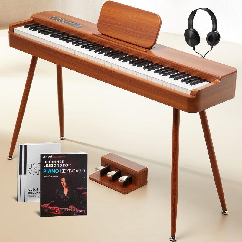 Photo 1 of AKLOT 88-Key Weighted Keyboard Piano: Graded Hammer Action Digital Piano with Touchscreen, 128 Tones, Upright Electric Piano, Triple Pedal, Headphone, USB-MIDI, Beginner Lesson Book (AUR-LS01 Natural)
