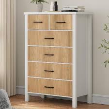 Photo 1 of Jocoevol White Dresser 6 Drawer Dresser for Bedroom, Modern Fluted Dresser with Solid Wood Legs, Tall Double Wooden Dresser Larg