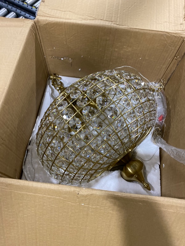 Photo 1 of HUOKU Gold Crystal Chandelier, 16.5" Modern 4-Light Round Crystal Pendant Light Antique Globe Foyer Chandelier for Dining Room Living Room