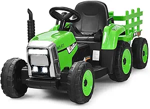 Photo 1 of ELEMARA 24V 9AH Ride on Tractor Toys for Big Kids with Easy Detachable Trailer, 400W Electric Vehicles car, All-Terrain Capability, 3 Point Seat Belt for Ages 3+, Max 4.5 mph, Music, Deep Red