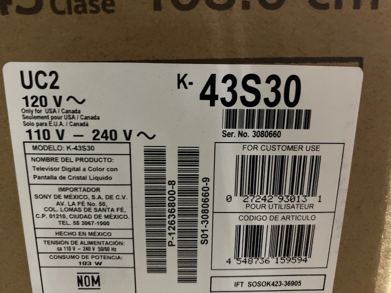 Photo 1 of Sony 43-Inch Class 4K Ultra HD BRAVIA 3 LED Smart TV with Google TV, Dolby Vision HDR, and Exclusive Features for PlayStation®5 (K-43S30)