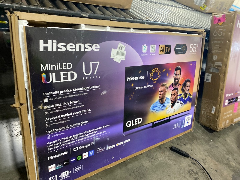 Photo 1 of Hisense 55" U7 Mini-LED ULED 4K UHD Best Premium Gaming Google Smart TV (55U75QG, 2025 Model) - QLED, Native 165Hz, VRR 288, Up to 3000 Nits, HDR10+, Dolby Vision IQ · Atmos, IMAX Enhanced, 2.1.2 Ch
