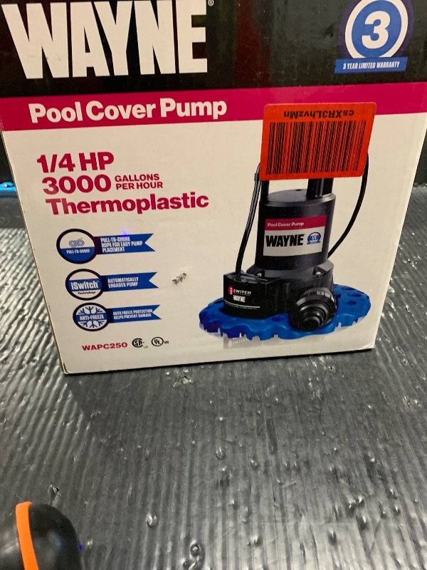 Photo 1 of WAYNE WAPC250-1/4 HP Reinforced Thermoplastic Pool Cover Pump - Up to 3,000 Gallons Per Hour - Automatic On/Off Water Removal Pool Cover Pump