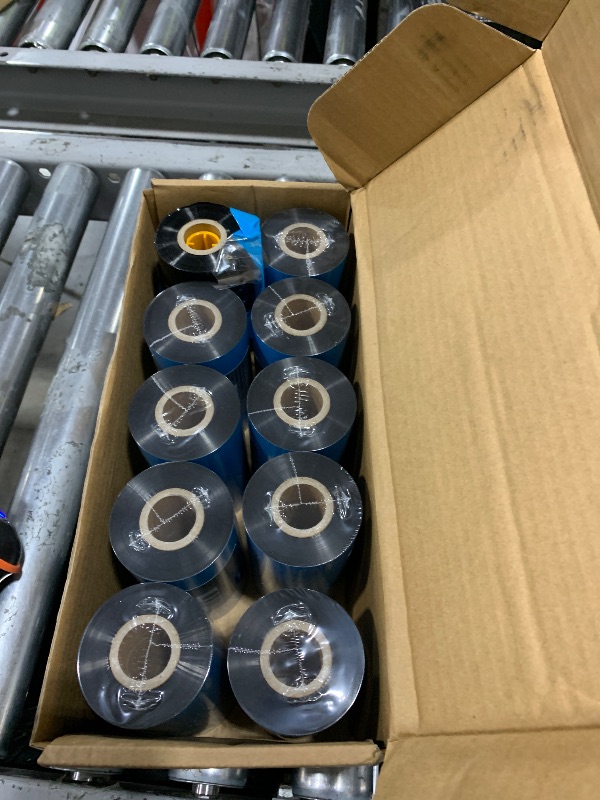 Photo 1 of (10 Rolls) 4.33'' x 984' Premium Resin Enhanced Wax Ribbon, 110mm x 300m Black Thermal Transfer Ribbon, Barcode Thermal Label Printer Ribbon, CSO-Ink Outside, 1'' Core for Zebra, TSC, GoDex, Citizen