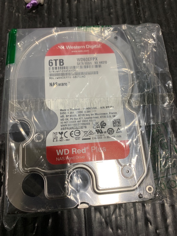 Photo 1 of Western Digital 6TB WD Red Plus NAS Internal Hard Drive HDD - 5400 RPM, SATA 6 Gb/s, CMR, 64 MB Cache, 3.5" - WD60EFRX