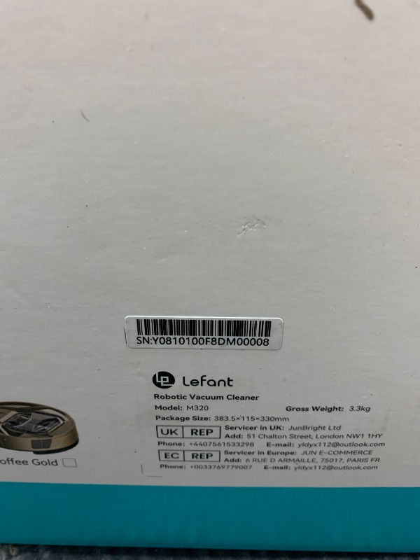 Photo 1 of Lefant M320 Robot Vacuum Cleaner Featuring Carpet Detection, 6000Pa Powerful Suction, 210 Minutes runtime, Making it Ideal for Hard Floors and pet Hair, Black.