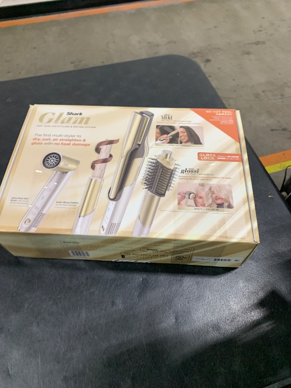 Photo 1 of Shark Glam Ceramic & Powerful Air Styling & Drying System, with Silki Straightener & Shark Glossi Air Glosser, for Drying, Curling, Straightening & Glossing, Gold, HD6051S (Straight & Wavy Hair)
