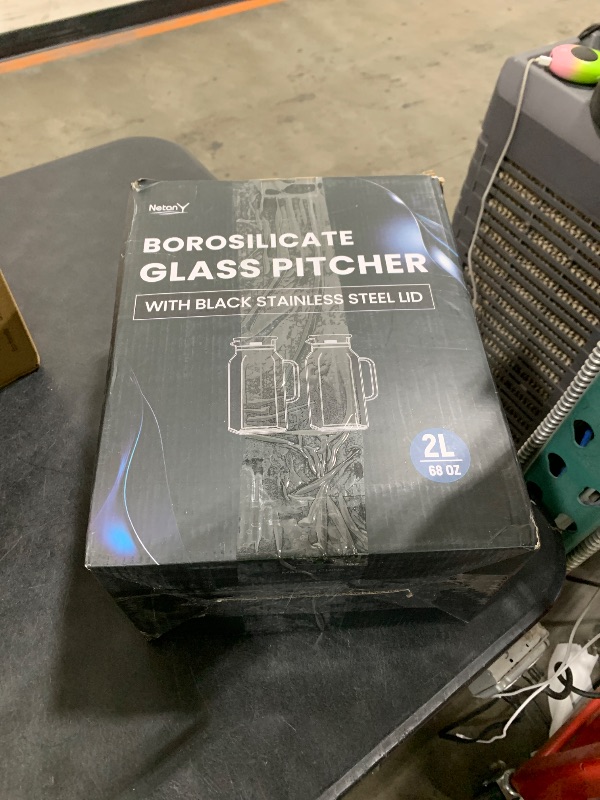 Photo 1 of 1******* Pack 2 Liters/68 oz Square Glass Pitcher with Lid and Handle for Fridge, Iced Tea and Coffee Carafe Beverage Serveware, Heat Resistant Borosilicate Water Black Jug for Hot/Cold Drinks and Milk