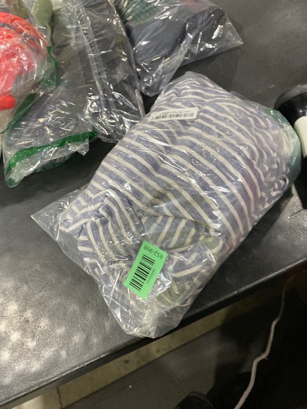 Photo 1 of AORISSI 100% French Flax Linen Tablecloths Scalloped Embroidery Rectangle 120Lx60W Inch for Dinners, Parties, Spring, Machine Washable, 10-12 Sets, Blue Stripe(Edges-Blue)