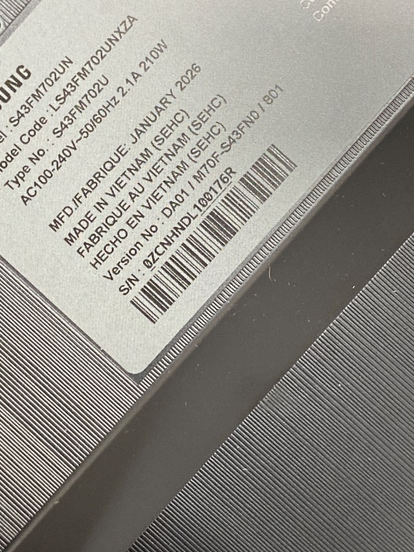 Photo 1 of Samsung 43” Smart Monitor M7 (M70F) 4K UHD Display, Samsung Vision AI, Smart TV Apps, Gaming Hub, USB-C, HDMI and USB-A, Black, LS43FM702UNXZA, 2025