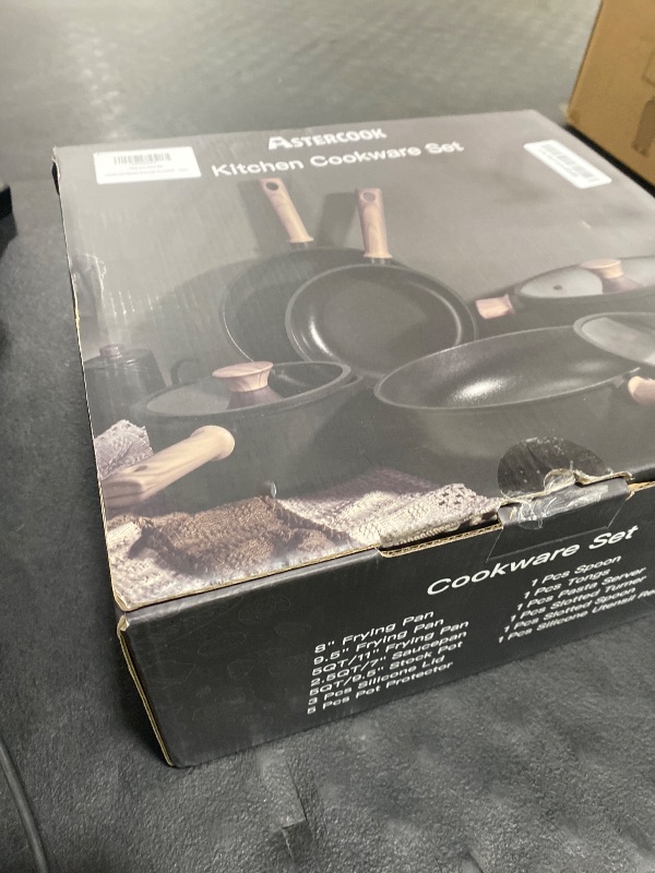Photo 1 of Astercook Non Stick Pots and Pans Set, Healthy Non-Toxic Titanium Induction Kitchen Cookware Sets for Cooking with Frying Pans, PFAS/PTFE/PFOA & PFOS Free, Black, 19 Pcs