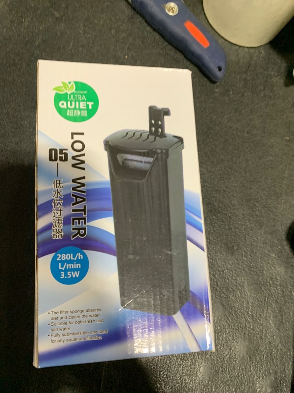 Photo 1 of Turtle Tank Filter 74GPH, Low Water Level Turtle Tank 3.5W Fish Tank Aquarium Filters for Small Tanks up to 15 Gallons Include 4 Replacement Cartridges.(Black)