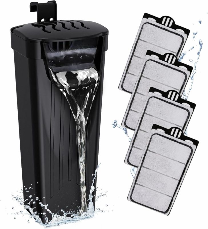 Photo 1 of Turtle Tank Filter 74GPH, Low Water Level Turtle Tank 3.5W Fish Tank Aquarium Filters for Small Tanks up to 15 Gallons Include 4 Replacement Cartridges.(Black)