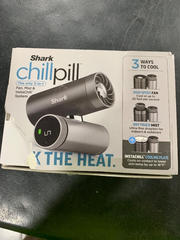 Photo 1 of NEW Shark ChillPill — The Only 3-in-1 Personal Cooling System with InstaChill Cooling Plate, Dry-Touch Mist, and Powerful Fan, Handheld, Wearable, Rechargeable Battery, 10 Speeds, Carbon, FA022