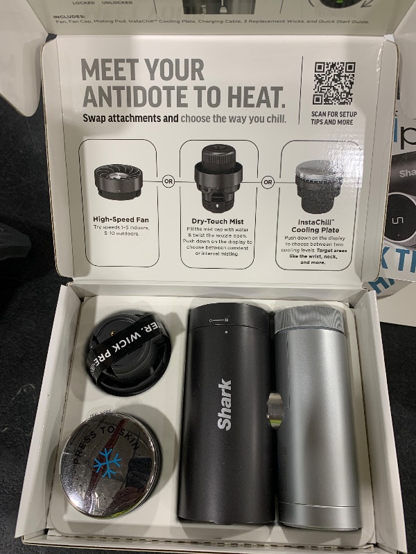 Photo 1 of NEW Shark ChillPill — The Only 3-in-1 Personal Cooling System with InstaChill Cooling Plate, Dry-Touch Mist, and Powerful Fan, Handheld, Wearable, Rechargeable Battery, 10 Speeds, Carbon, FA022