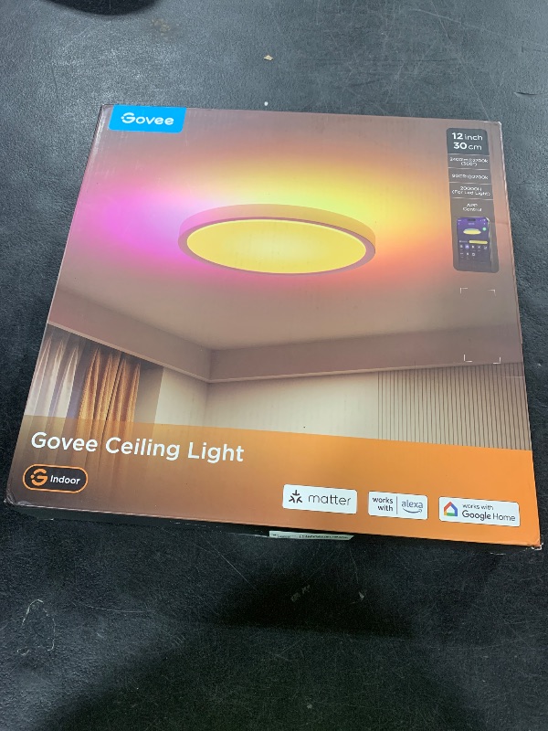 Photo 1 of Govee Smart Ceiling Light, RGBIC LED Ceiling Light Fixture, 2400LM Flush Mount Light Fixture, DIY Colors, Works with Alexa, 2200K-6500K Lights for Bedroom, Living Room,12 Inch, 1 Pack (White)