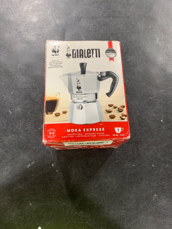 Photo 1 of Bialetti - Moka Express: Iconic Stovetop Espresso Maker, Makes Real Italian Coffee, Moka Pot 1 Cup (2 Oz - 60 Ml), Aluminium, Silver