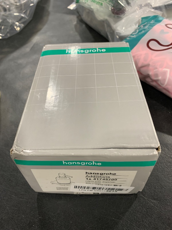 Photo 1 of hansgrohe AddStoris Liquid Soap Dispenser in Matte White 6-inch Accessories in Matte White, 41745700