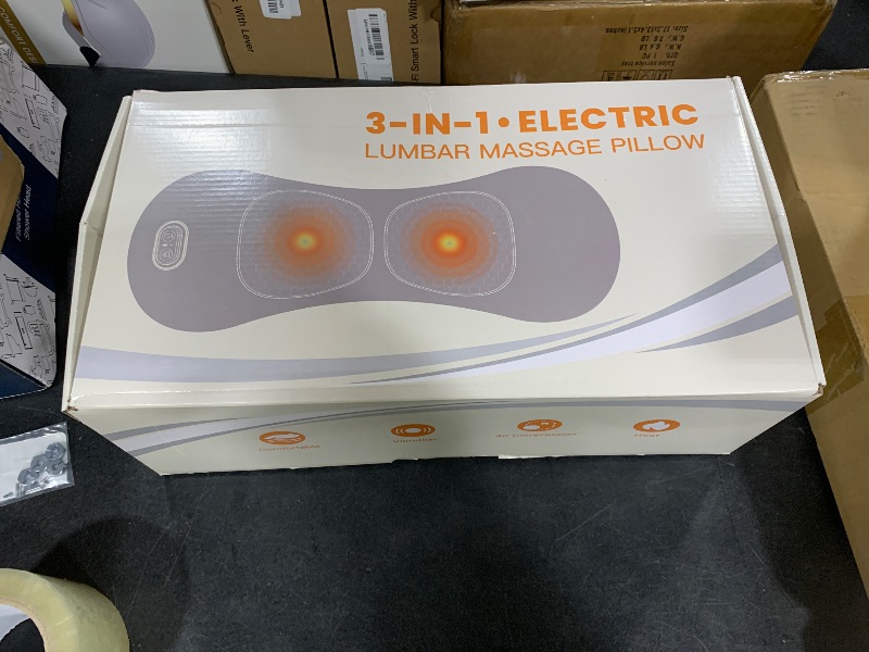Photo 1 of 3 in 1 Lower Back Massager, Triple Fusion Back Massager with Heat, Vibration and Stretch,Lumbar Support Pillow with Ergonomic Memory Foam for Bed and Chair