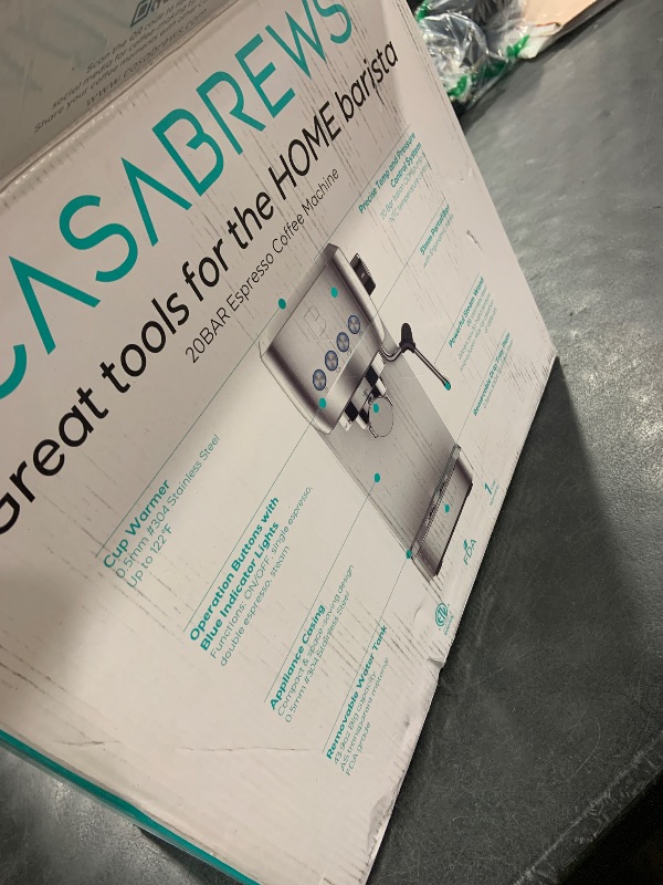 Photo 1 of CASABREWS 3700 Essential Espresso Machine 20 Bar, Stainless Steel Cappuccino & Latte Coffee Maker with Steam Frother for Home, 43.9oz Water Tank, Silver