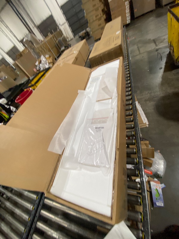 Photo 1 of Hanover Drexel 34'' Electric Fireplace Mantel with Deep Log Display and Realistic Multi-Color Flames, Modern Fireplace Heater Console for Home and Office with Remote Control in White