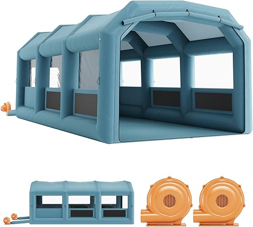 Photo 1 of Garvee Portable Inflatable Paint Booth Tent with 550W+750W Blower, Air Filter System, 26x15x11 ft,