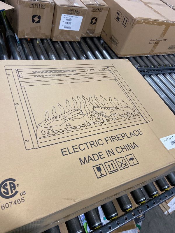 Photo 1 of Hanover Drexel 34'' Electric Fireplace Mantel with Deep Log Display and Realistic Multi-Color Flames, Modern Fireplace Heater Console for Home and Office with Remote Control in White