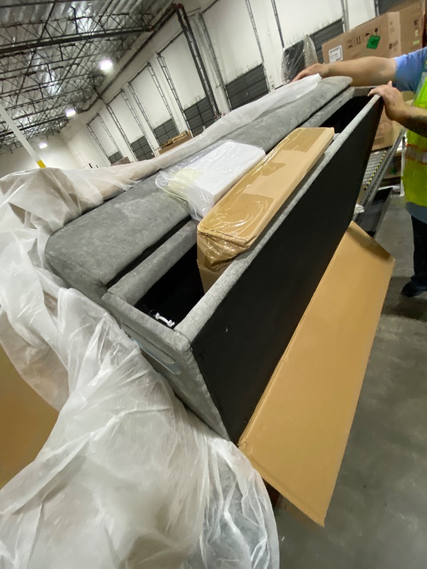 Photo 1 of Trygoal 85 Inch Convertible Sleeper Couch with Storage Ottoman, L-Shaped Couch with Drawers and Cup Holders, Multi-Functional Linen Sectional Sofa with Arm Built-in Bookshelves for Apartment, Grey