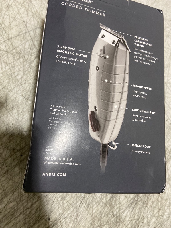 Photo 1 of Andis 04780 Professional T-Outliner Beard & Hair Trimmer for Men with Carbon Steel T-Blade, Bump Free Technology – Corded Electric Beard Trimmer, GTO, Grey