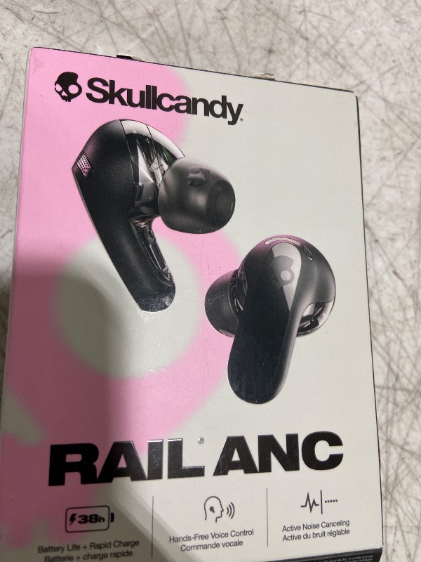 Photo 1 of Skullcandy Rail ANC Wireless Earbuds, Bluetooth Headphones, Active Noise Cancelling, Up to 38 Hours Battery, Microphone for iPhone Android, Customizable via Skull-iQ App - True Black