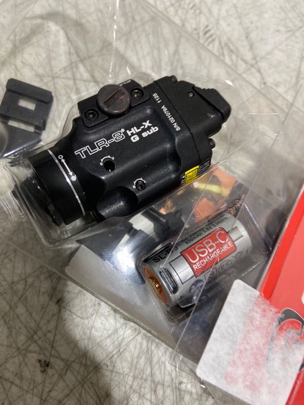 Photo 1 of Streamlight 69478 TLR-8 HL-X G sub USB 1000-Lumen Weapon Rail-Mounted Rechargeable Tactical Flashlight with Integrated Green Aiming Laser for Select 1913 Only, Black