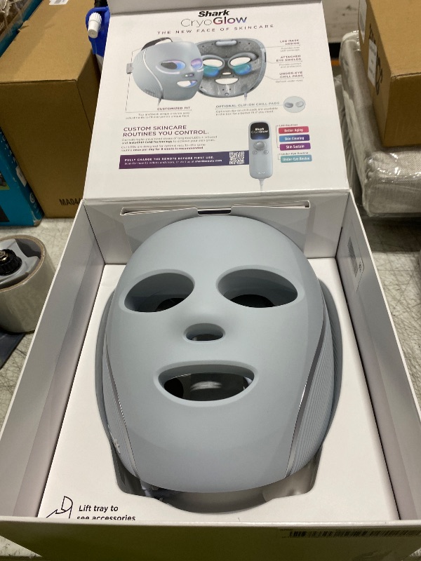 Photo 1 of Shark CryoGlow LED Face Mask with Under-Eye Cooling, Anti-Ageing & Blemish Repair, Red & Blue LED, Infrared Light Therapy, USB-C, Remote Control, Storage Bag, Blue Frost, FW312
