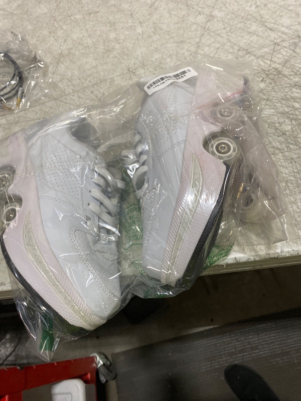 Photo 1 of Double-Row Deform Wheel Automatic Walking Shoes Invisible Deformation Roller Skate 2 in 1 Removable Pulley Skates Skating Parkour (White Silver, US 7)