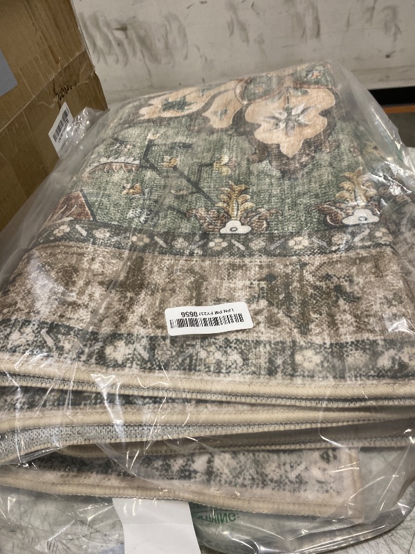 Photo 1 of RELEANY Area Rugs 7'x10' Washable Non-Slip, Floral Vintage Distress Print Pattern Medallion Carpet for Living Room Bedroom Dining Room, Brick Red Rust Neutral Brown Burnt Orange Green