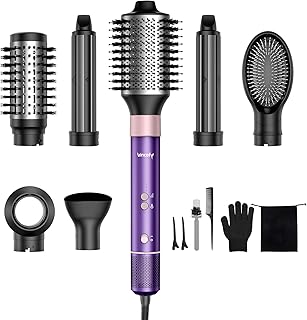 Photo 1 of 7-in-1 Hair Dryer Brush and Hair Styler Set – Fast Drying, Curling, Straightening & Volumizing – Hot Air Styling Tool with No Heat Damage – for All Hair Types – Violet